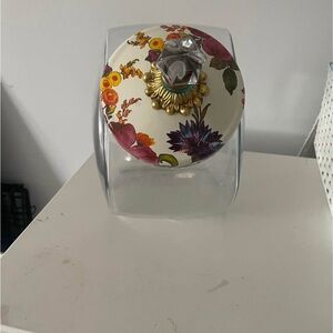 MacKenzie-Childs Cream Floral Glass Jar with Decorative Knob